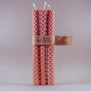 3 duże świece różowe - jasnoróżowo-brzoskwiniowe | Naturalne świece z wosku pszczelego | 100% wosk pszczeli