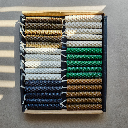 Zestaw Obfitość | 30 małych świec | Kolorowe świece z naturalnego wosku pszczelego | 100% wosk pszczeli