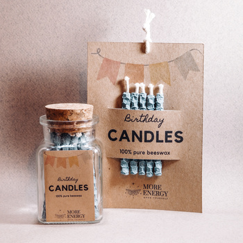 Świeczki urodzinowe na tort z naturalnego wosku pszczelego - jasnoniebieskie, błękitne | Naturalne świeczki | 100% wosk pszczeli